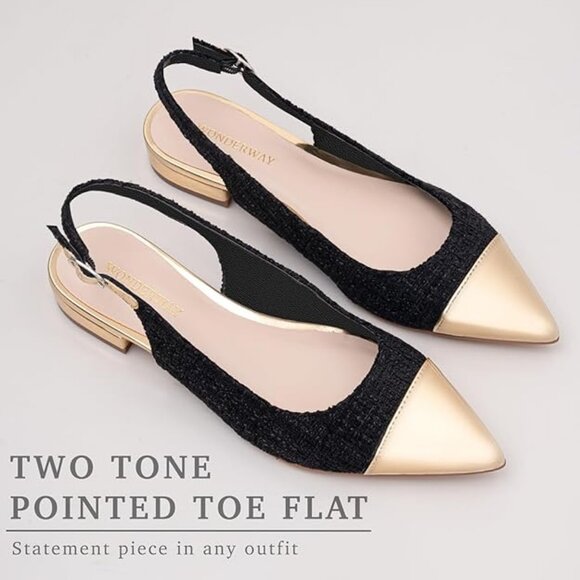 NWoT. Black and Gold Two Toned Slingback Flats. Size 8. - Picture 1 of 3